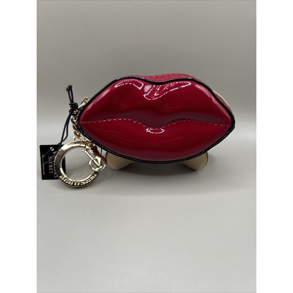Victoria's Secret Red Lips Keychain Coin Purse Zip Closure NEW